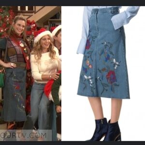 Tibi embroidered denim mid length skirt